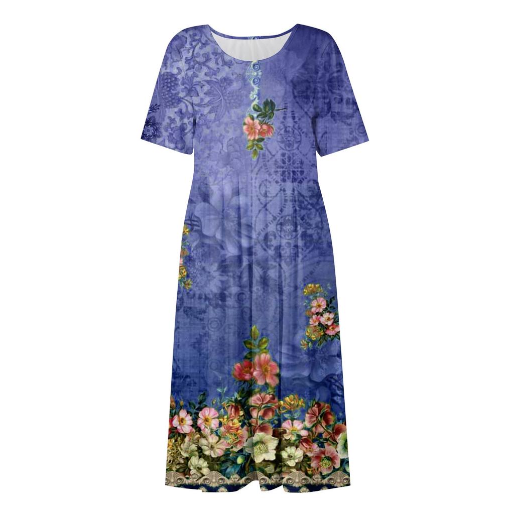 Women's Summer Casual Fashion Leopard Printed Short Sleeve Round Neck With Pocket Dress