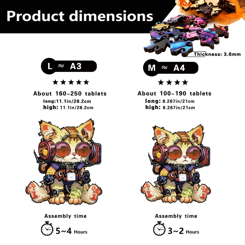 116/185pcs Cat Wooden Puzzle Irregular-shaped Jigsaw Puzzle Stress-Relieving Game Birthday Xmas Gifts for Cat Lovers Home Decor