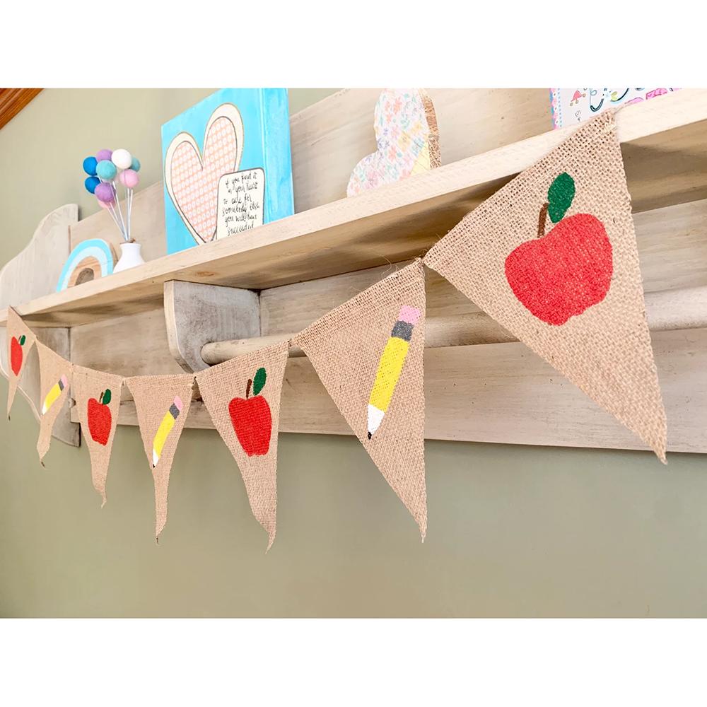 Back To School Burlap Banner First Day of School Apple Pencil Bunting Kindergarten Classroom Party Backdrop Decor Photo Prop