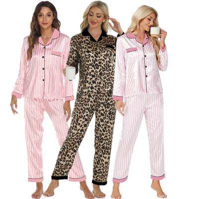 Loungewear-Set für Damen im europäischen und amerikanischen Stil für Frühling und Herbst, 2-teilig, langärmlig, lange Hosen, modisch, lässig, Satin, Heimkleidung