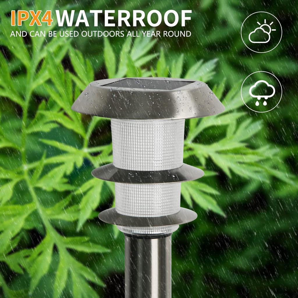 Bleiben Sie hell bis zum nächsten Morgen GWSOLAR [Smarte Beleuchtung Edelstahl Gartenleuchte, 2er-Set] Weiß, 30 Lumen, 77cm hoch, Garten, Eingangsbereich,