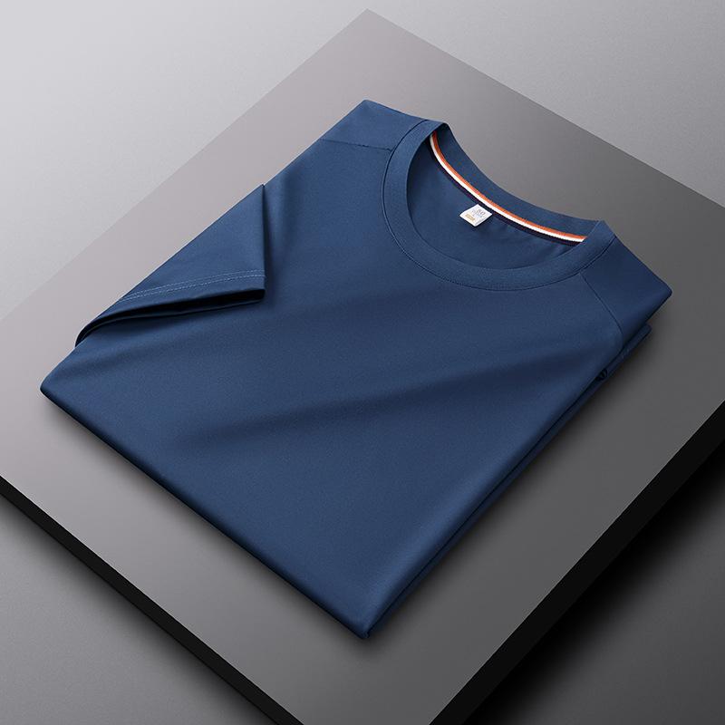 Summer Spandex Ice Silk Solid Color Short-sleeved Young and Middle-aged Men's Round Neck Casual Fashion T-shirt for Men