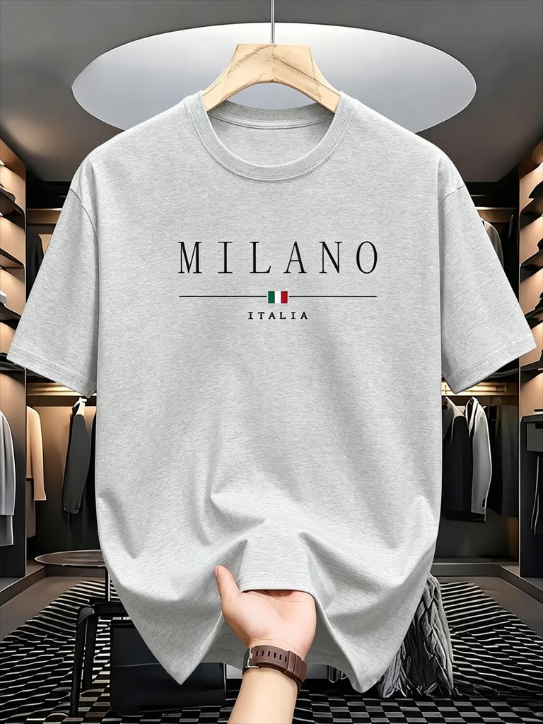 Men's Casual Pattern MILANO LTALIA Printed Sports Comfortable Round Neck Men's Clothing Women's Summer Short-sleeved T Shirt
