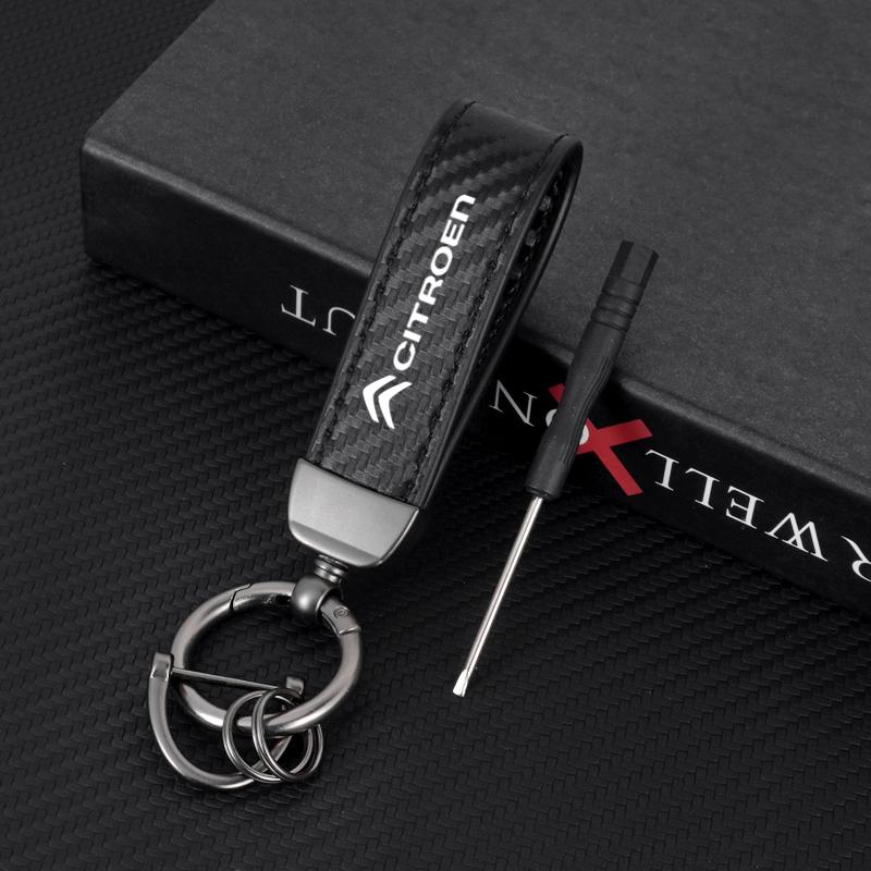Carbon Leather Key Chain Ring Keyring For Citroen C1 C2 C3 Vts C4 Saxo C4L C5 C6 C8 Xsara Picasso Berlingo Cactus Aircross C3-XR
