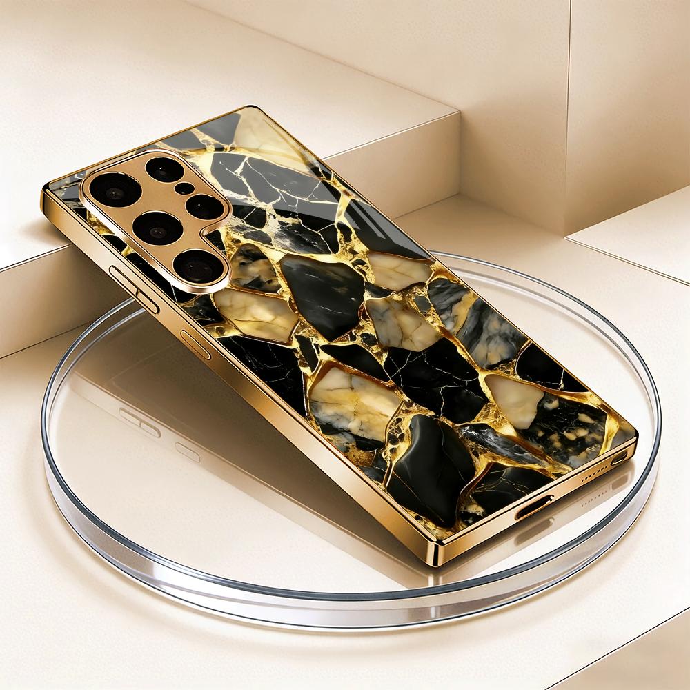 Cracked stone tempered glass phone case suitable for Samsung Galaxy S26 S25 S24 S23 S22 S20 FE/Ultra/Plus5G anti drop back cover