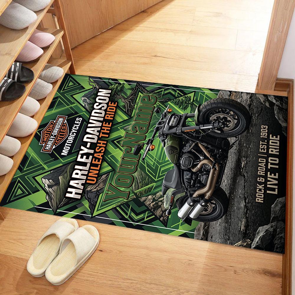 Harley-davidson Motorcycles Personalized Name Floor Rug Office Rug Perfect for Game Room Outdoor Kitchen Study room Antislip Carpet Decorate Offices