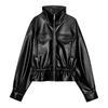 Womens Street Fashion Loose Fit Jacket PU Leather Square Collar Long Sleeve