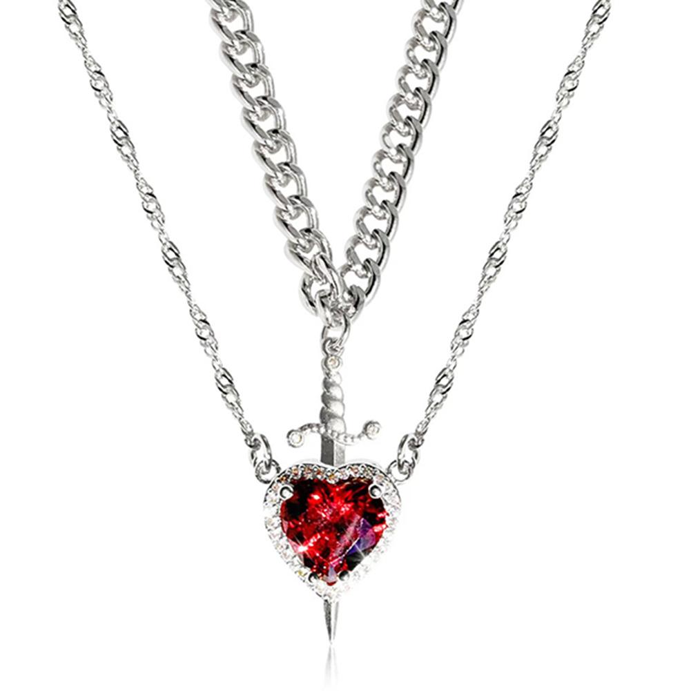 Heart and Sword Couples Necklace Trendy Matching Sword Through Heart Necklace Set Jewelry Gift for Couples