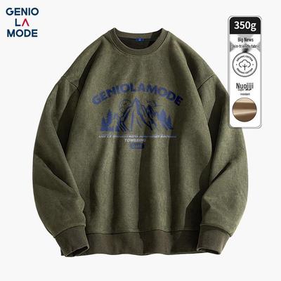 GENIOLAMODE Herren Wildlederfleece Rundhals-Sweatshirt