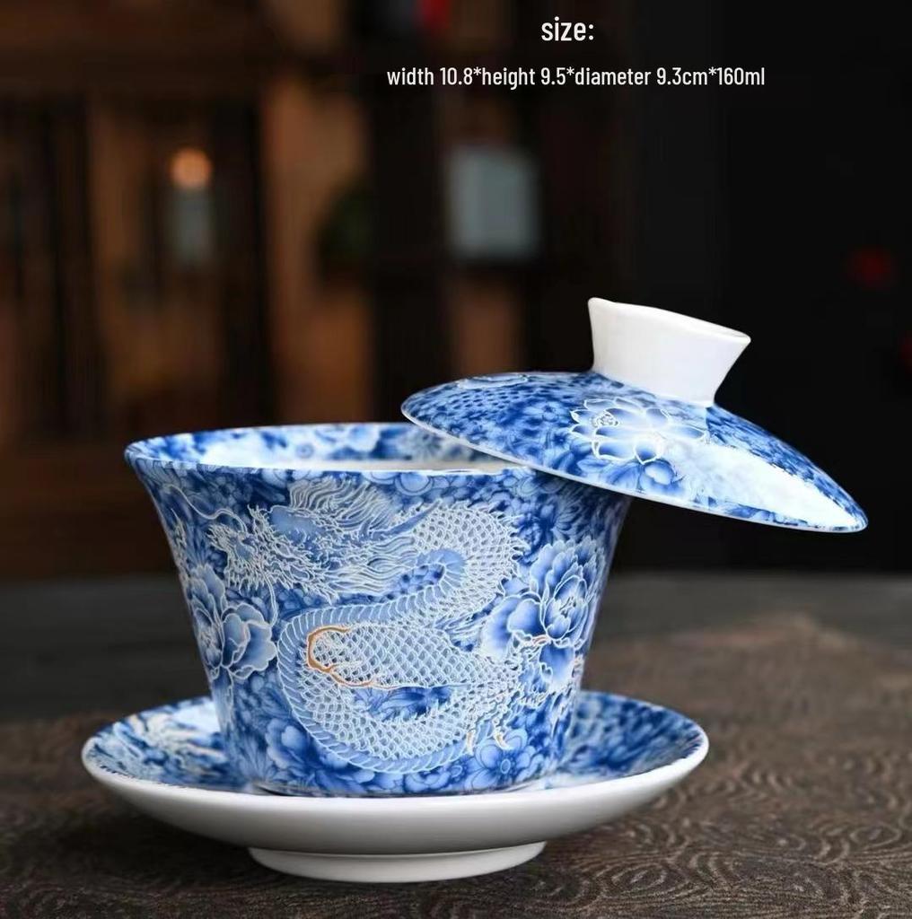 Rotating Sancai Gaiwan: Enamel Color Mutton Fat Jade Porcelain Tea Bowl with Lid for Kung Fu Tea Brewing.