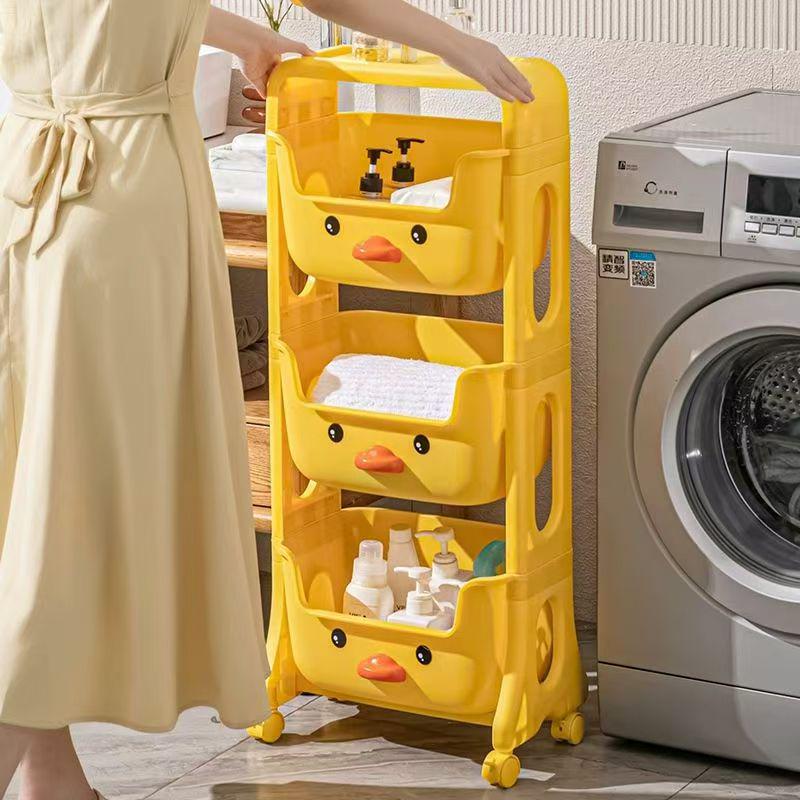 Children's Cartoon Trolley Storage Rack: Multi-Layer Movable Organizer for Books and Snacks