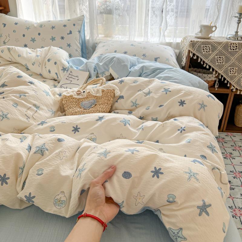 New Double Yarn Four-piece Printing Design Ins Style Student Dormitory Bed Sheet Mattress Quilt Cover Machine Washable