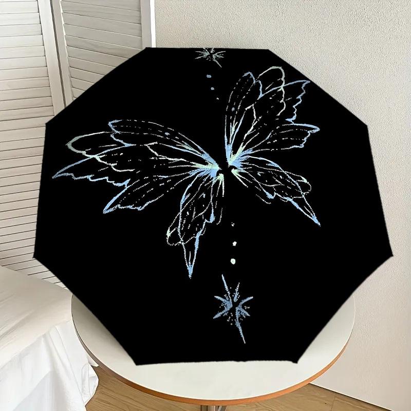 1pc Fairy Wings Star Automatic Folding Umbrella 8 Rib Iron Frame,  Suitable for Travel, Daily Use, Birthday, Women & Men Gift c1231049