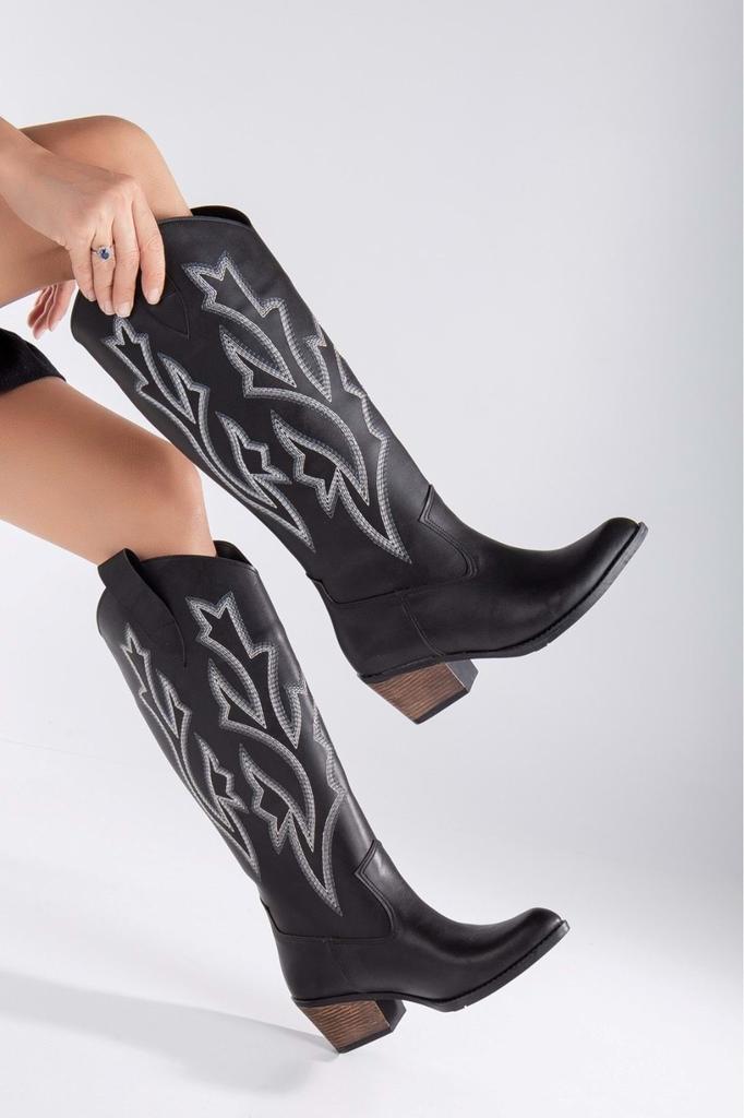 Women Modern Stylish Fashion Boots Boots Asian Long Western Boots Cowboy Boots Black
