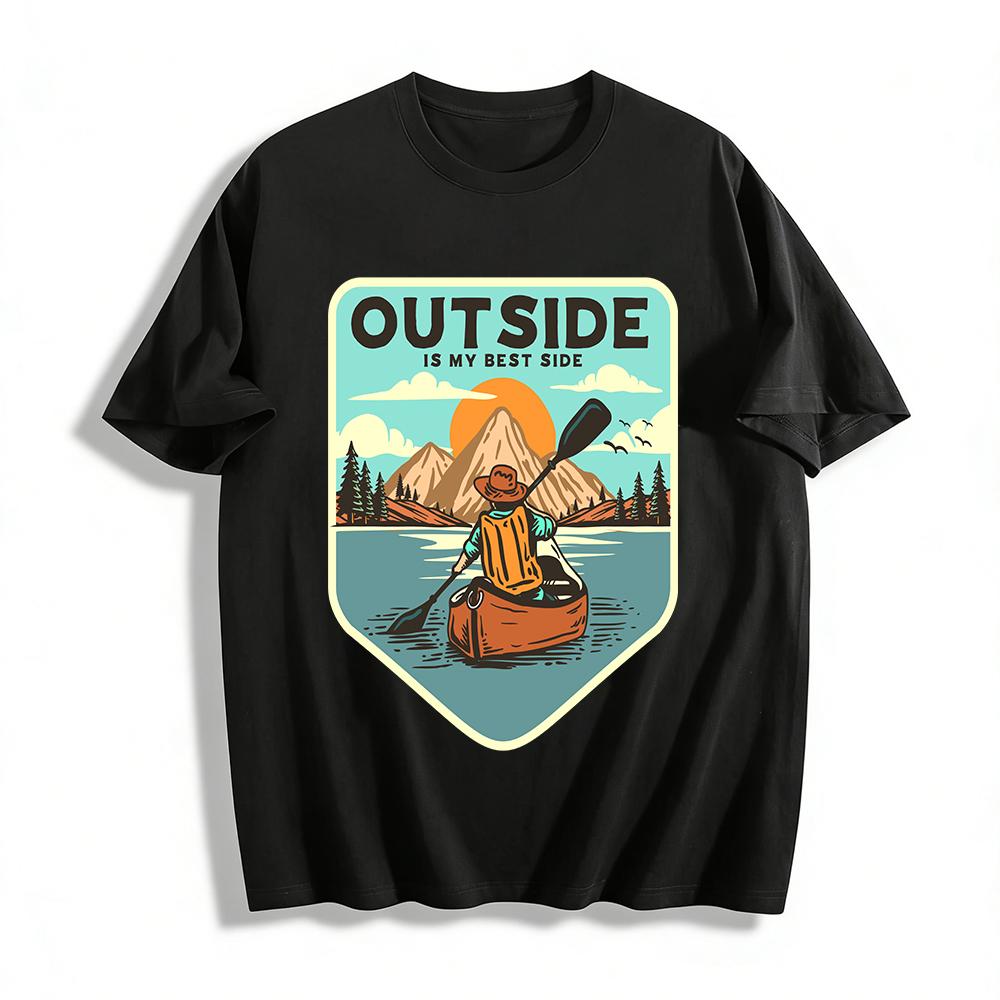 

Outside Is My Best Side Mountain Lake Kayaking Graphic Tee Pure cotton T-shirt 6XL