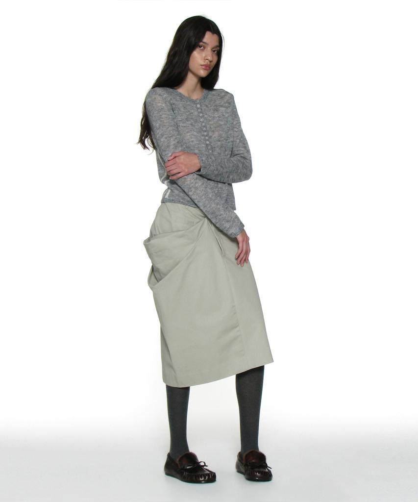 Partimento Woman Asymmetric Drape Panel Midi Skirt_Stone