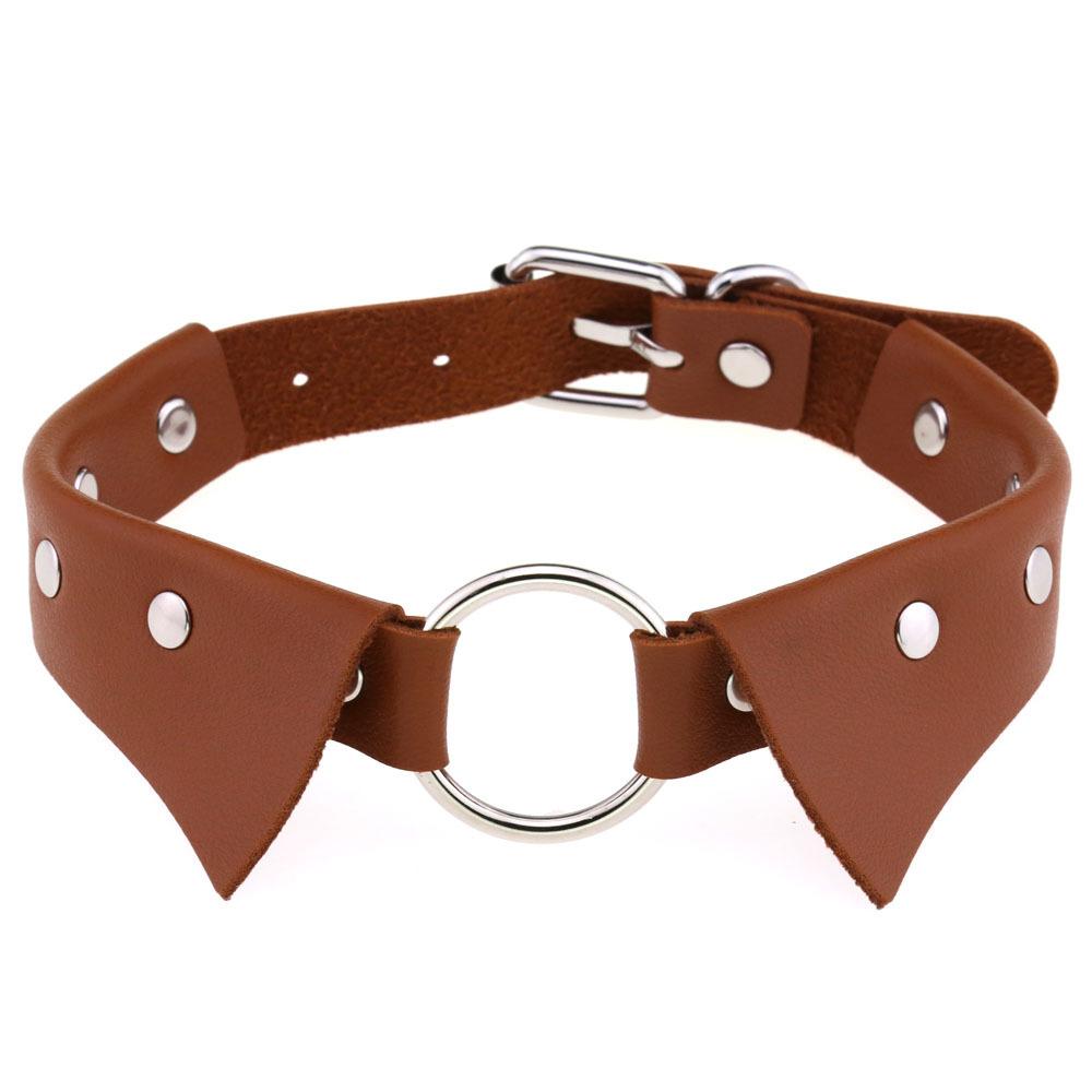 O-ring PU Leather Choker, Shirt Collar Style Punk Statement Clavicle Neck Chain