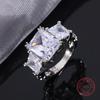 925 Silberbeschichtet Klassische Schlichtheit Rechteck Zirkon Ring Für Damen Verlobung Hochzeit Luxus Hohe Qualität Feiner Schmuck