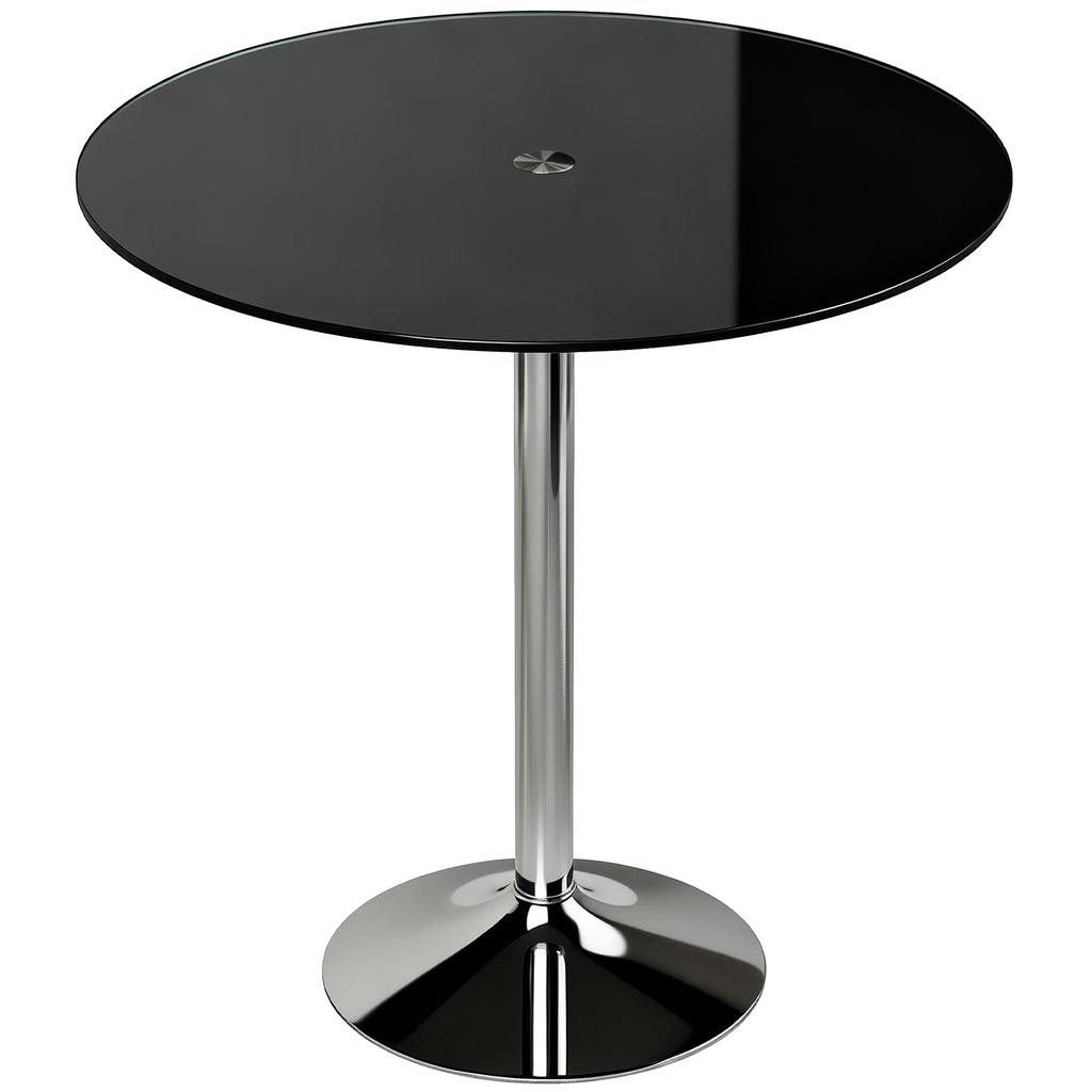 Round Bar Table, Modern Dining Table with Tempered Glass Top and Steel Frame for 4, 70 x 70 x 75.5cm, Black