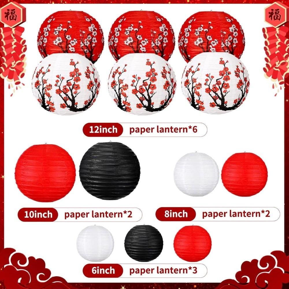 Plastic Paper Paper Lantern Set Round Shape Oriental Design Honeycomb Lantern Paper Material Festive Decoration Red Lantern