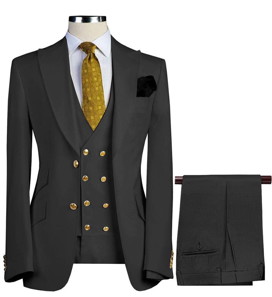 Men's European and American Slim-Fit Double-Breasted Suits: Professional and Wedding Three-Piece Sets