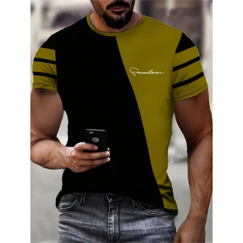 Summer Round Neck 3D Color block Print Top Fashionable Casual Short Sleeved Men's T-shirts