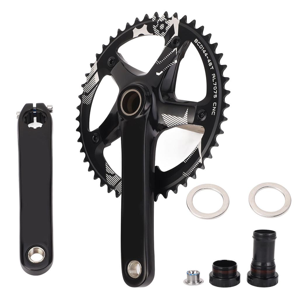Hollow Integrated Crankset Set BCD144MM 48T Chainring Cycle Crankset for 8 to 12 Speed Gear Systems Black