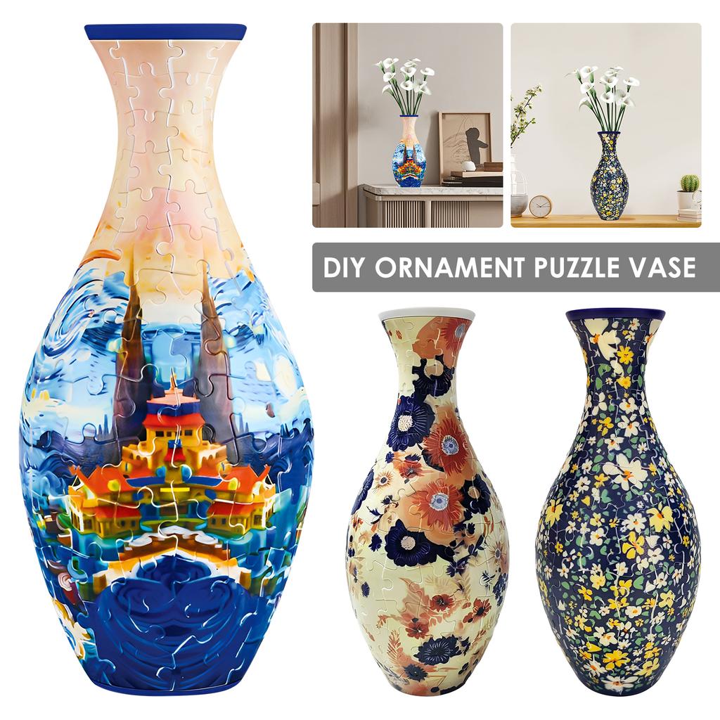 3D Puzzle Vase Arts Puzzle Flower Vase DIY Crafts Plastic Home Decoration Flower Arrangement Office Housewarming Kids Toys Gifts