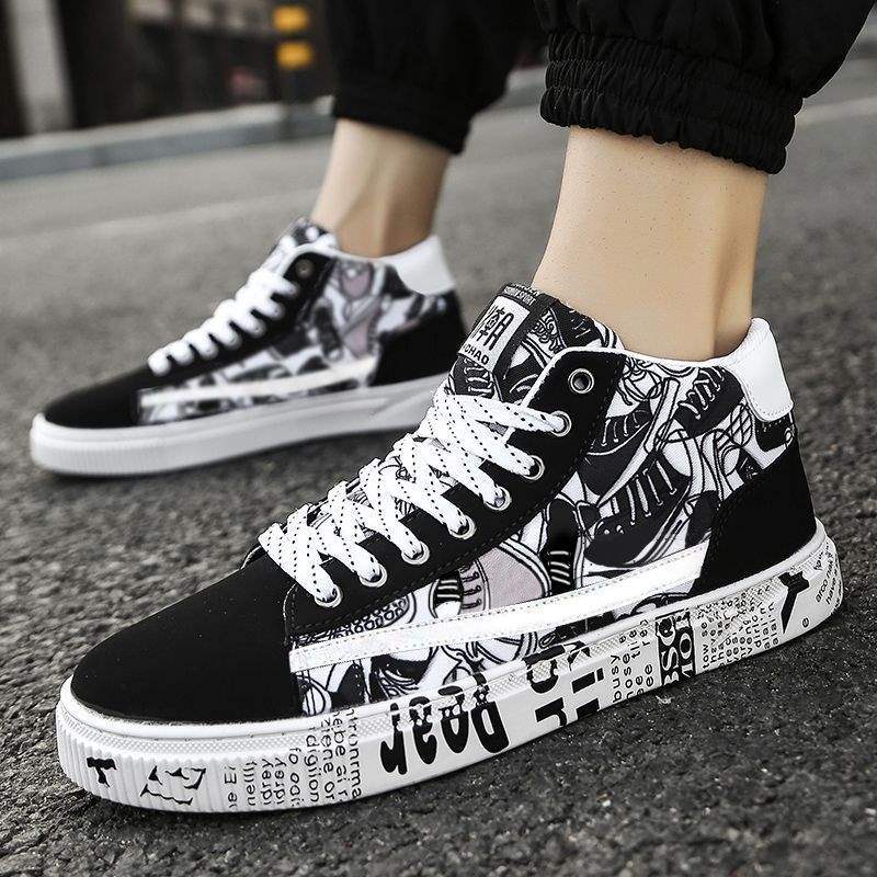 Men's Shoes Winter Trend High-top Canvas Shoes Men's Students Board Shoes Men's Velvet Cotton Shoes Sports and Leisure Shoes Men's
