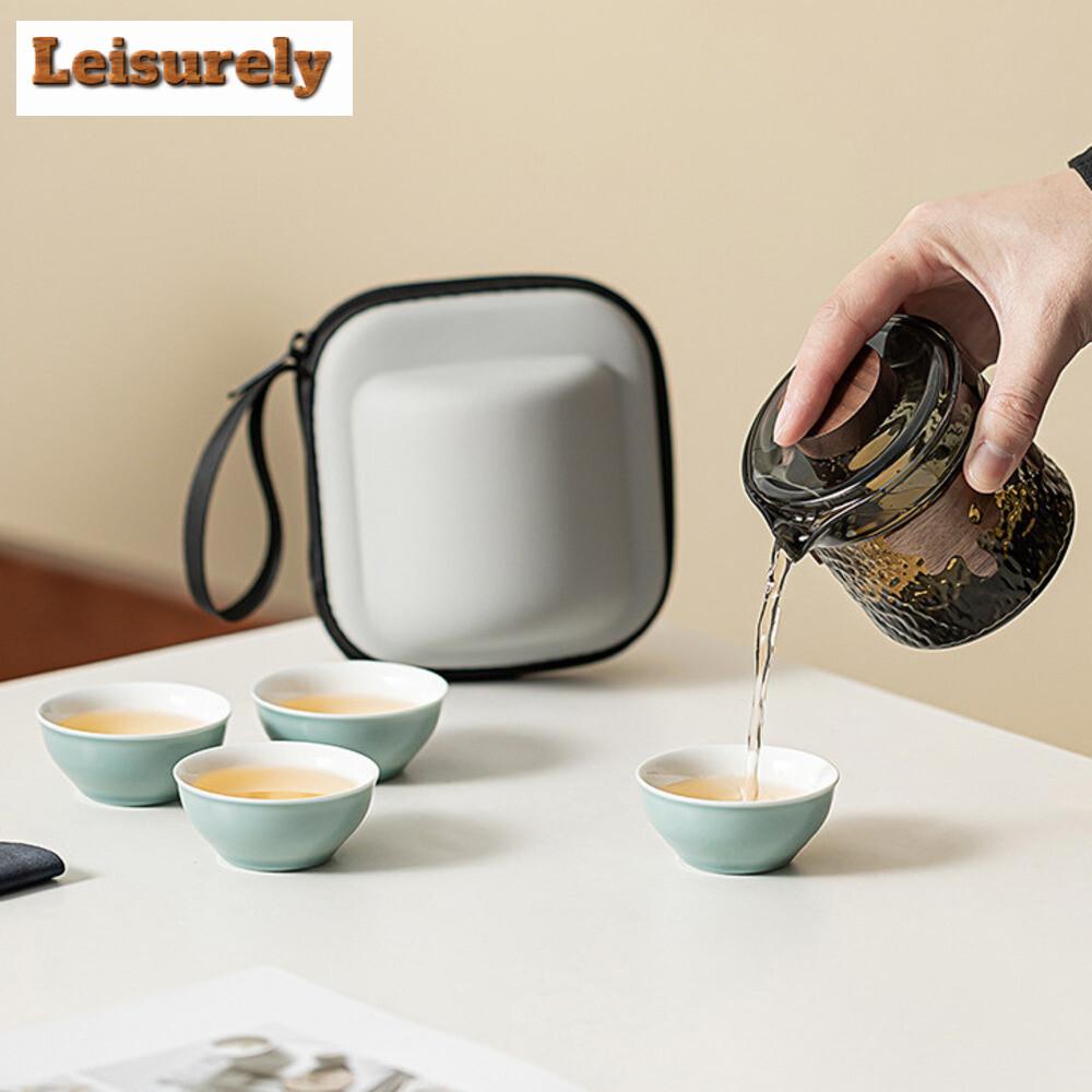 Set de ceai de călătorie, 1 ceainic și 4 căni, ceainic și ceașcă de ceai portabil pentru camping în aer liber cu pungă, seturi de ceai, instrumente de preparare a ceaiului de uz casnic