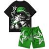 Men's 2 Piece Outfits Y2K Graphic Short Sleeve T Shirt and Drawstring Waist Shorts Set