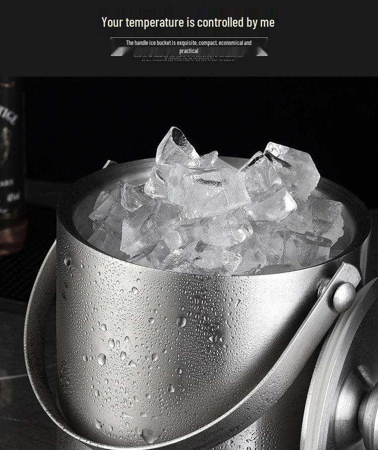 3L Stainless Steel Ice Bucket with Thick Handle, Double-Layer Insulation for Beer, Wine, and More
