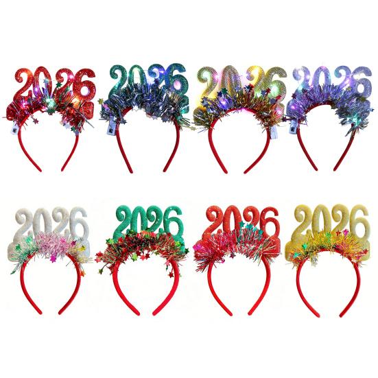 Hair Hoop 2026 Shiny Sequin Headband Elastic Festive Hairband with Plush Ribbons Colorful New Year Party Accessory