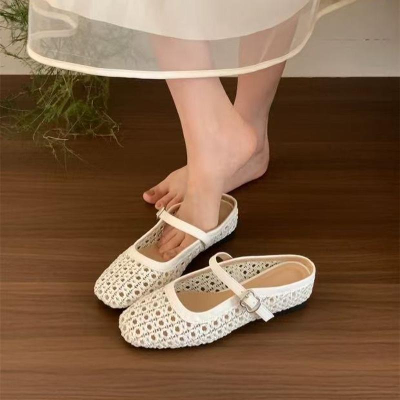 

Women s Summer New Breathable Flat Bottom Woven Sandals Low Heel Single Shoes Version Slip-On Style Weaving Fashion Slippers 35 белый