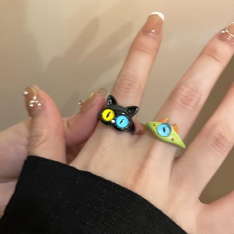 Black Cat Eyecatching Monster Design Ring Artistic Cartoon Accessory For Distinctive Women