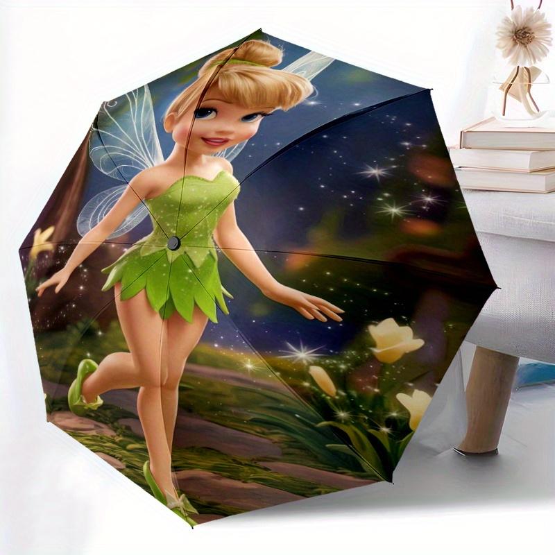 Tinkerbell Fairy Wings Cartoon Umbrella, Portable 3-Fold Compact Umbrella, Suitable for Camping, Hiking and Travel, Ideal Easter Birthday Gi