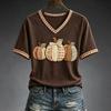 Women's V-Neck Rugby Print T-Shirt Short Sleeve Casual Summer Top for Women