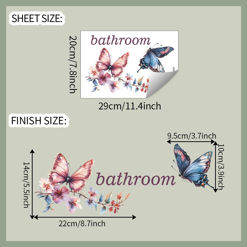 

Bathroom English Slogan Butterfly and Flower Bathroom Home Background Beautification Wall Stickers