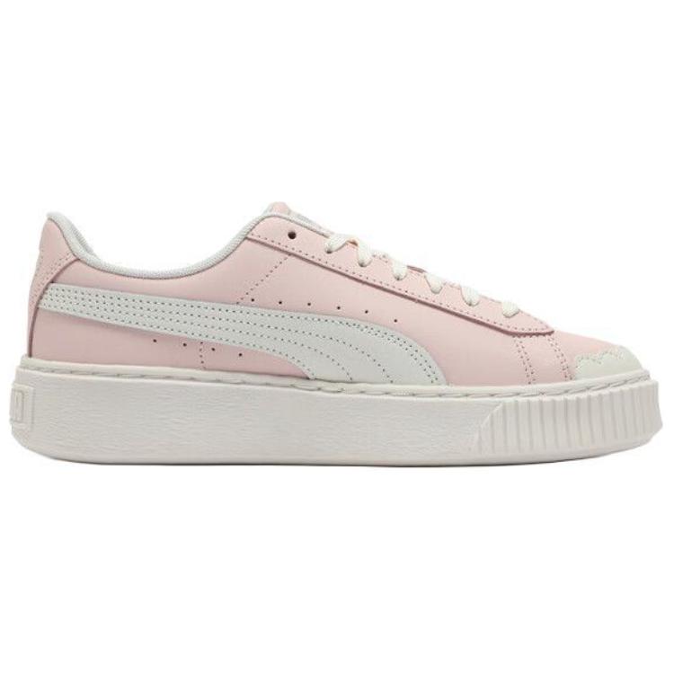New PUMA BASKET PLATFORM Low Top Skateboard Shoes Women's Pink White 397250-02