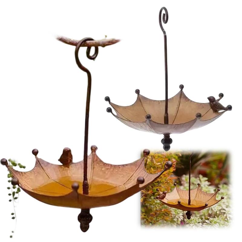 Umbrella Shaped Hanging Bird Feeder Tray with Hooks Creative Metal Umbrella Bird Feeder Multi-Purpose for Outdoor Decoration