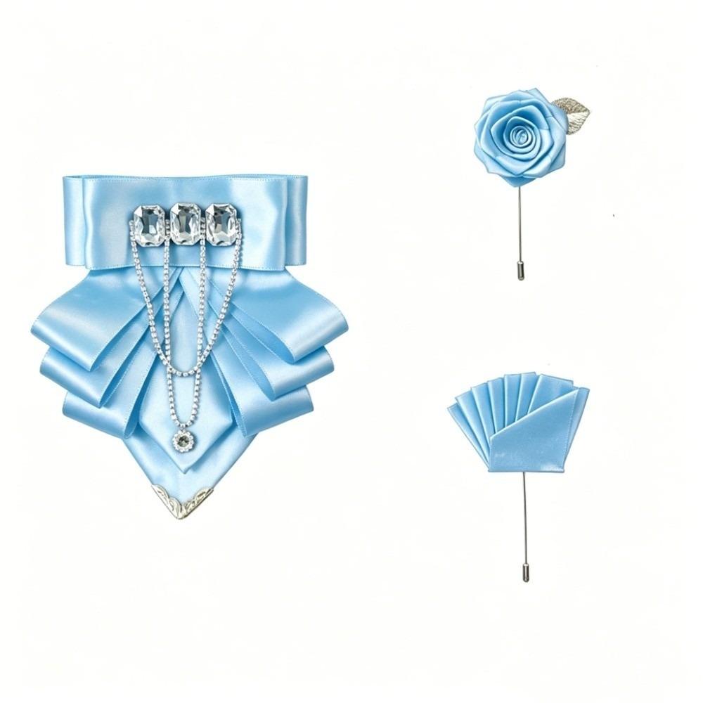 3 pcs/set Exaggerated Collar Bow Tie Brooch Set Rhinestone Wedding Accessory Set Wedding