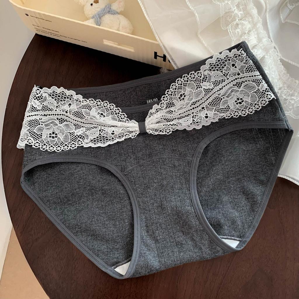 Girl Spring and Autumn Lace Bow Pure Cotton Breathable Skin Friendly Middle Waist Triangle Briefs
