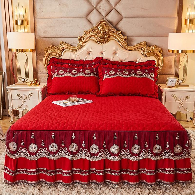 Fusta de pat periată prietenoasă cu pielea Cuvertură de pat din dantelă matlasată groasă Saltea antiderapante în stil luxos la preț accesibil Husă de protecție Lenjerie de pat