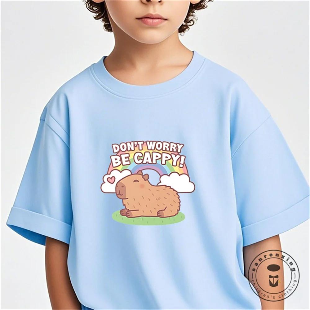 Vară Nouă Tendință Imprimeu Capibara Drăguț Tricou cu Mânecă Scurtă pentru Copii Drăguț Confortabil Versatil Tricou pentru Băiat și Fată