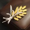 Premium Two-color Golden Yellow Zircon Wheat Ear Brooch Elegant and Exquisite Inlaid Stone Bouquet Barley Pin Brooch Women's Model
