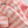 Warm Pet Clothing Cute Duck Dog Shirt, Striped Plush Clothes, Snap Button Clothes Closure, Autumn Winter Outfit for Small Medium Dogs Eye-catching