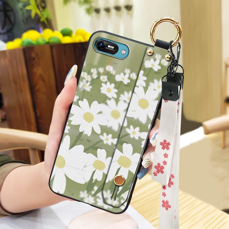 Anti-knock Wrist Strap Phone Case For Itel A25/A35/A25 Pro Ring Back Cover Silicone Dirt-resistant Phone Holder Flower