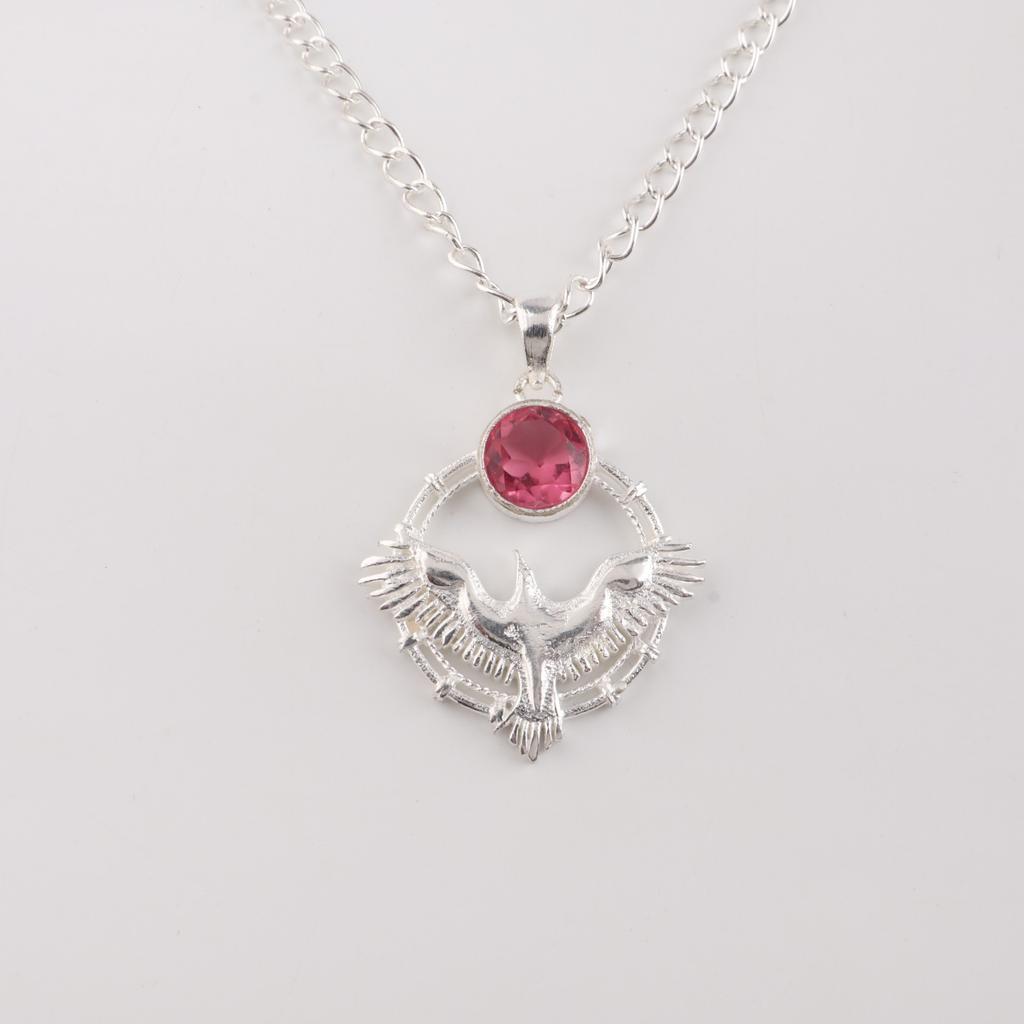 Pink Tourmaline Gemstone 925 Sterling Silver Jewelry Handmade Pendant 1.43" Gift CP-38-7