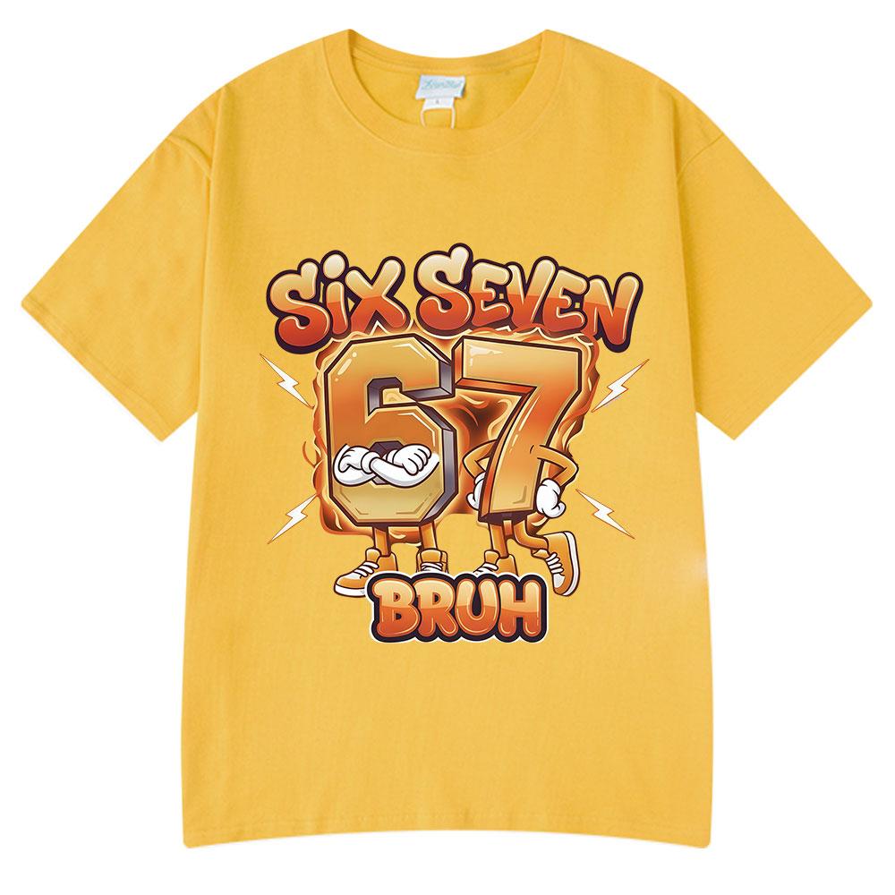 Six Seven Bruh Funny Cartoon Brainrot 67 Meme T Shirts Unisexs Women Clothing Fashion Harajuku Cotton Casual Short Sleeve Tshirts