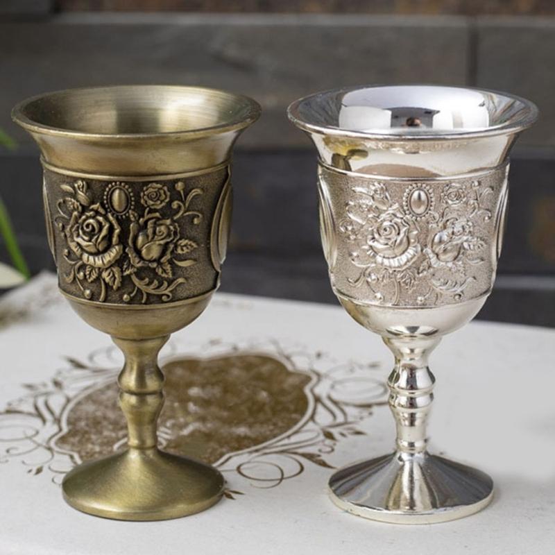 Pack of 2 Elegant Rose Branch Embossed Wine Glasses European Zinc Alloy Dinnerware for Romantics Dining